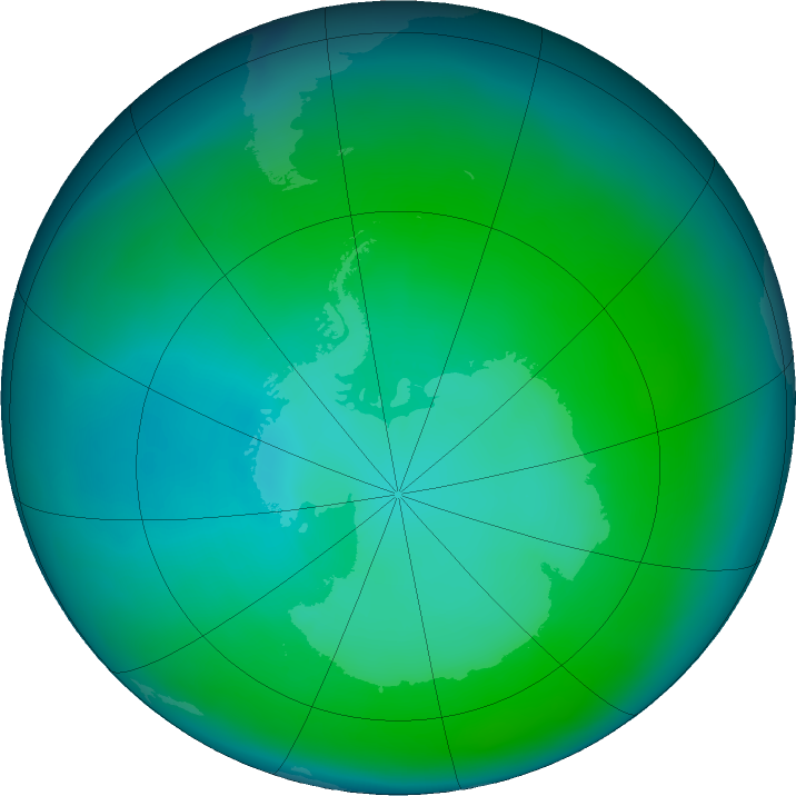Antarctic ozone map for January 2017